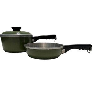 Vintage 2 Club Aluminum Avocado Green 6.5”Sauce Pans With 1 Lid